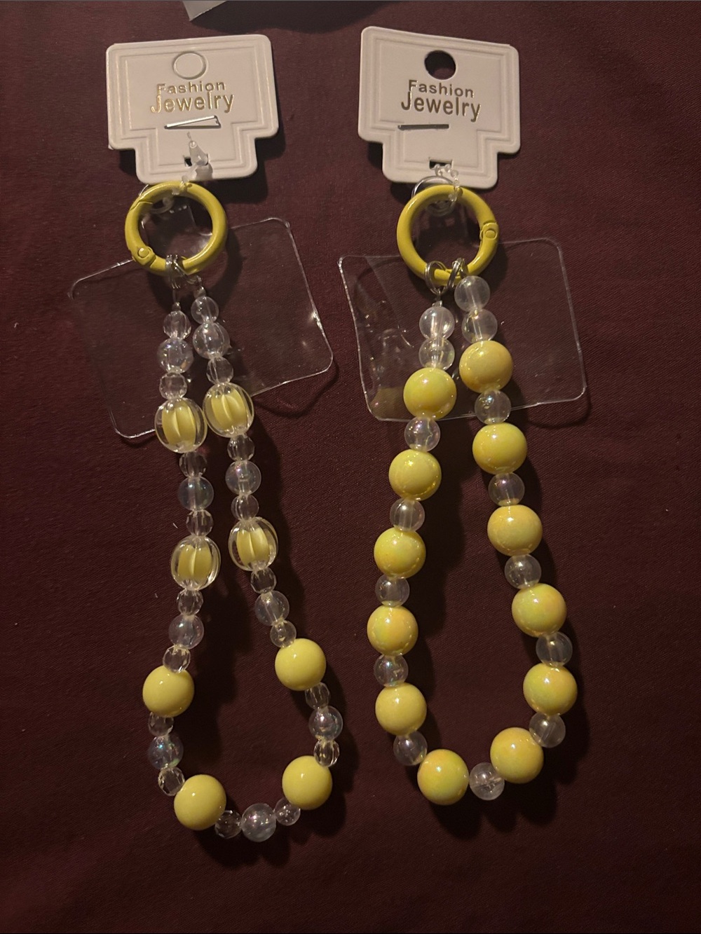 Fashion Jewelry Yellow Beaded with Clear Accent Bead Phone or Bag Charm